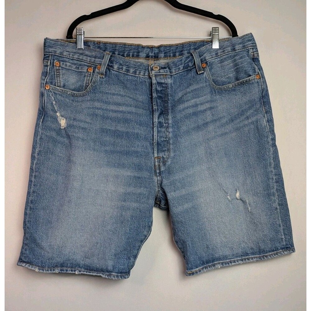 Levi's 501 Button Fly Shorts Men's Size 42 Blue Denim Stretch Distressed Jorts